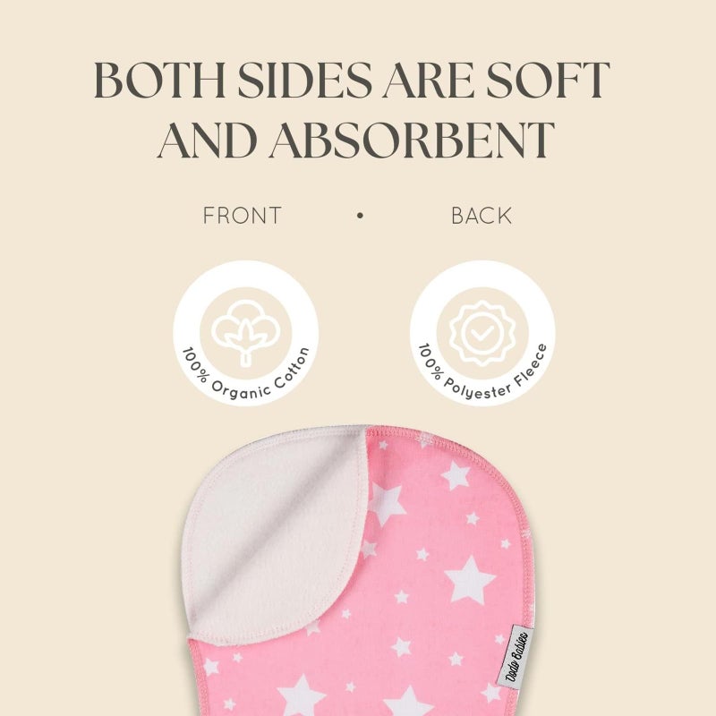 Dodo Babies 5-Pack Baby Burp Cloths - Soft & Absorbent Baby Spitup Cloths - Contoured Shape for Infant Essentials - Includes Pacifier Clips & Pacifier Case - 19 x 9 in, 2 Clips & Case, Pink/White/Grey - Image 3